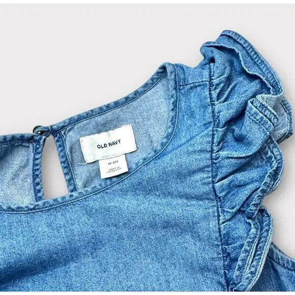 Old Navy Girls Chambray Dress Sleeveless Ruffle Med Wash Blue Knee Length Size M - Picture 11 of 13